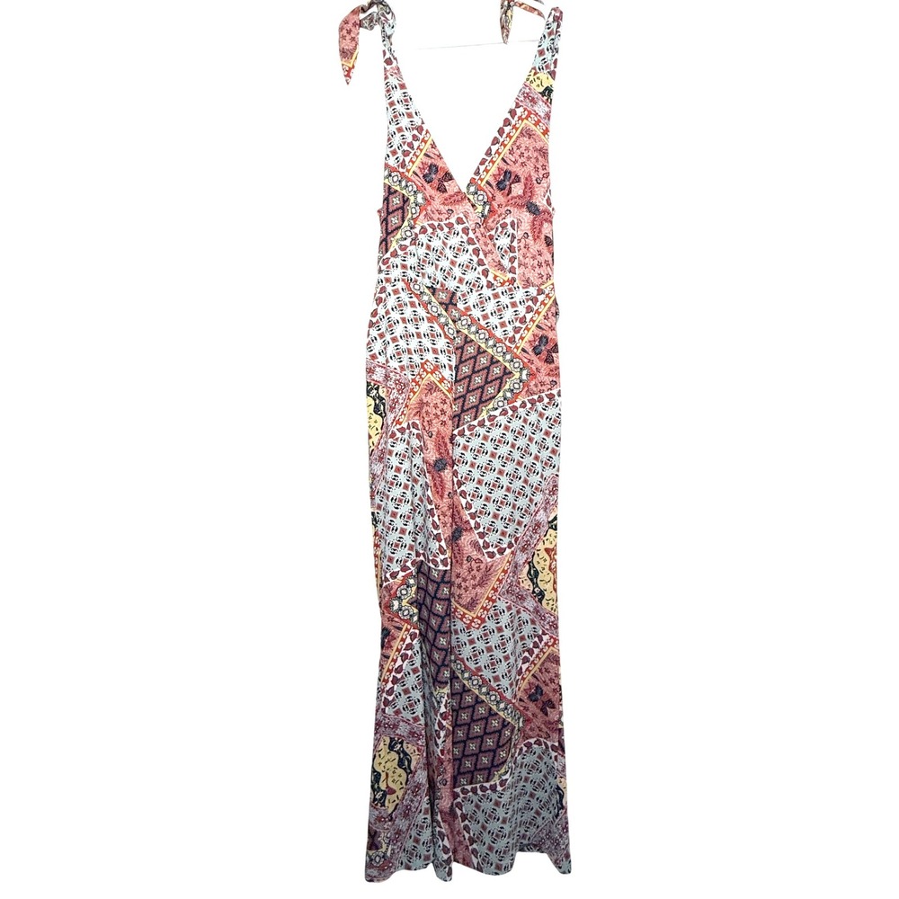 Harlyn Anthropologie Jumpsuit Womens S Boho Patchwork Wide Leg Tie Strap